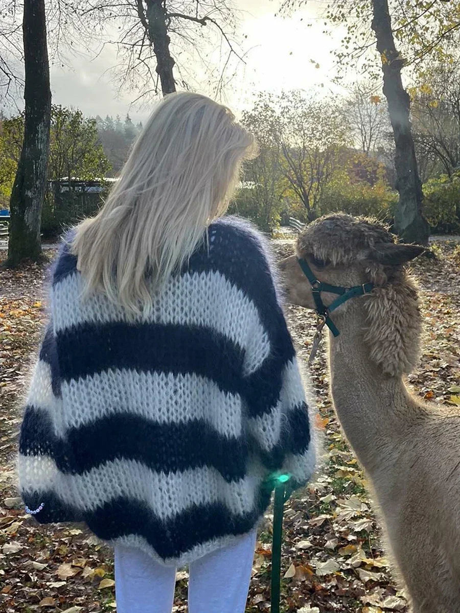 Fuzzy Striped Sweater | Acrylic Blend | Oversized Fit