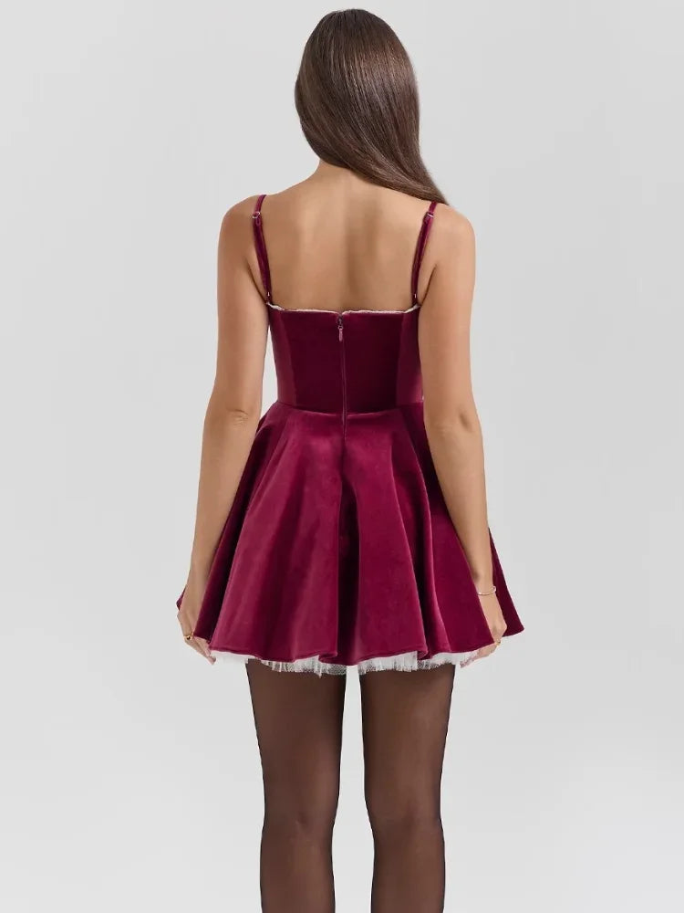 Velvet Flare Mini Dress | Romantic & Playful | Lace Trim Detail