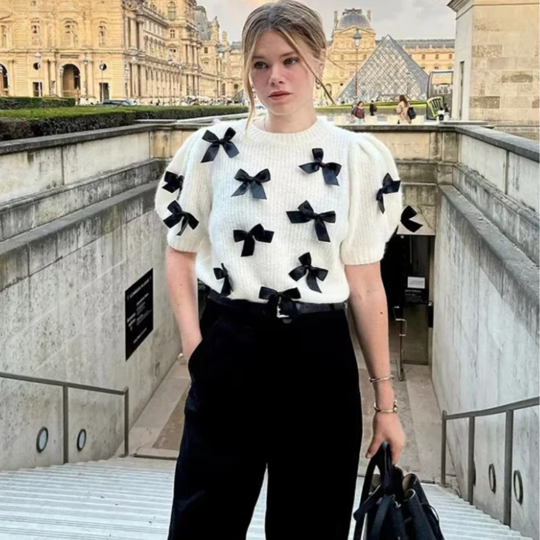 Bow-Embellished Knit Sweater | Feminine & Playful | Effortless Chic
