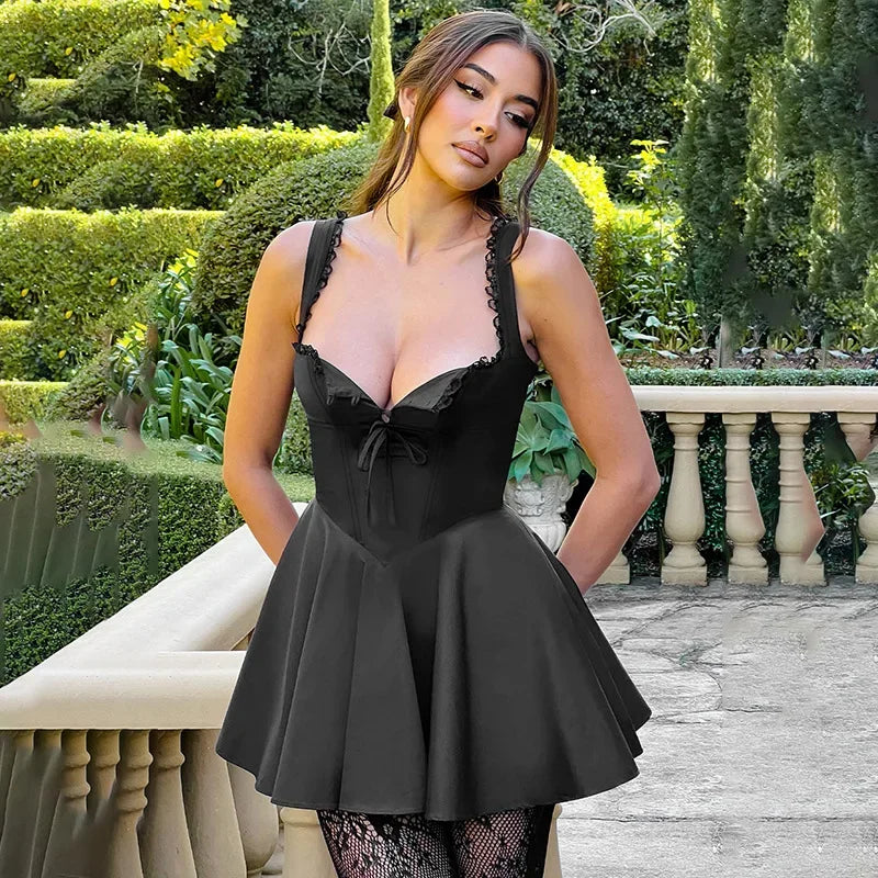 Corset Mini Dress | Polyester Blend | Sweetheart Neck & Skater Skirt