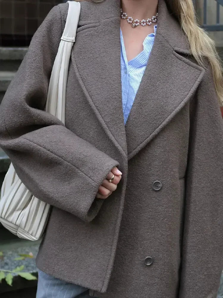 Oversized Wool Coat | Wool-Polyester | Relaxed Fit & Notched Collar