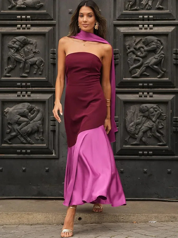 Two-Tone Strapless Midi Dress | Elegant | Statement Evening Wear