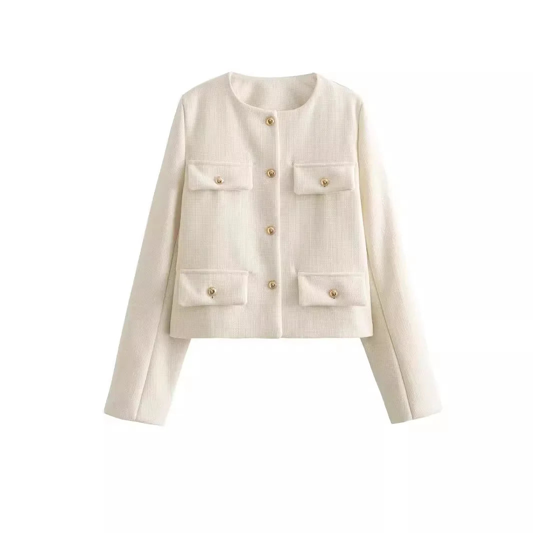 Cropped Military-Inspired Jacket | Tailored Chic | Gold Button Detail
