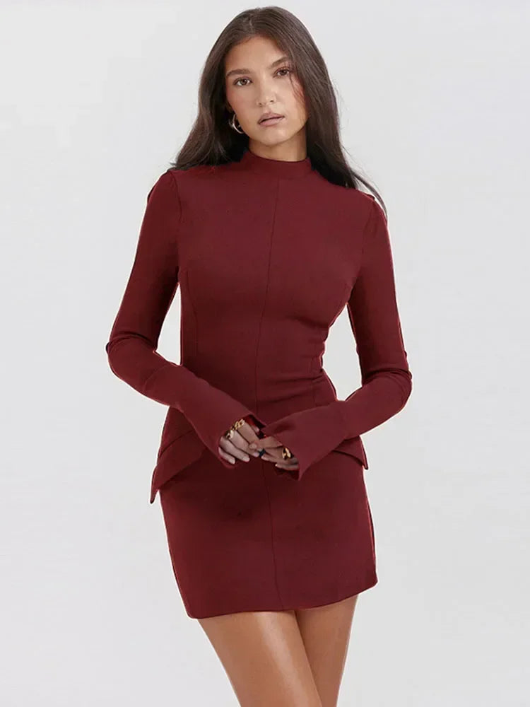 High-Neck Bodycon Mini Dress | Sleek & Elegant | Structured Fit
