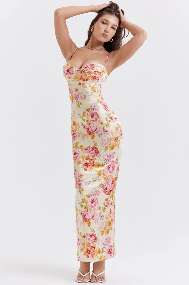 Strapless Floral Midi Dress | Elegant & Feminine | Perfect for Special Occasions