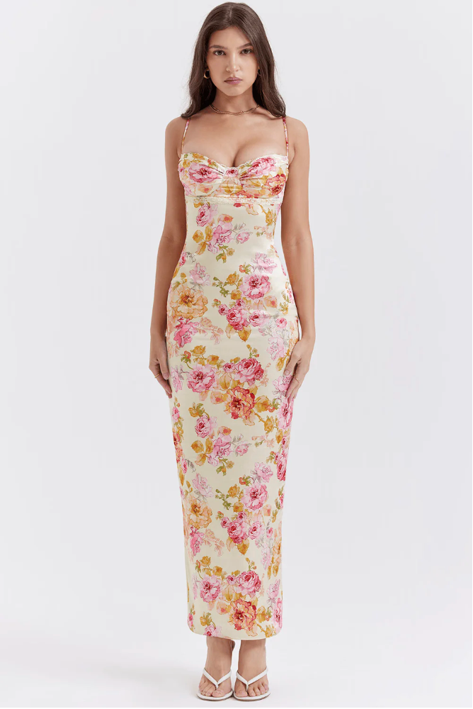 Strapless Floral Midi Dress | Elegant & Feminine | Perfect for Special Occasions
