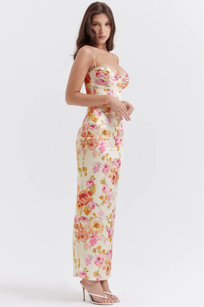 Strapless Floral Midi Dress | Elegant & Feminine | Perfect for Special Occasions