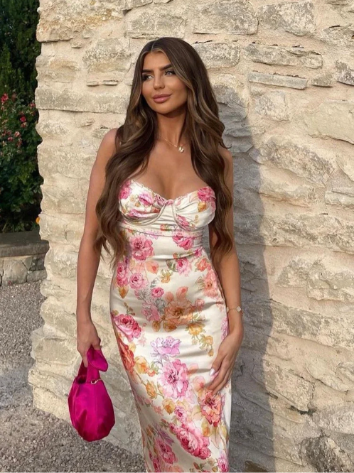 Strapless Floral Midi Dress | Elegant & Feminine | Perfect for Special Occasions
