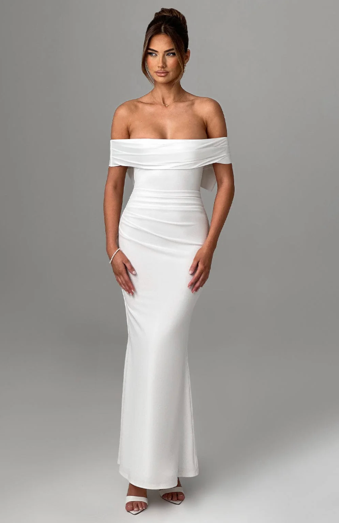 Off-Shoulder Maxi Dress | Elegant | Bow Detail