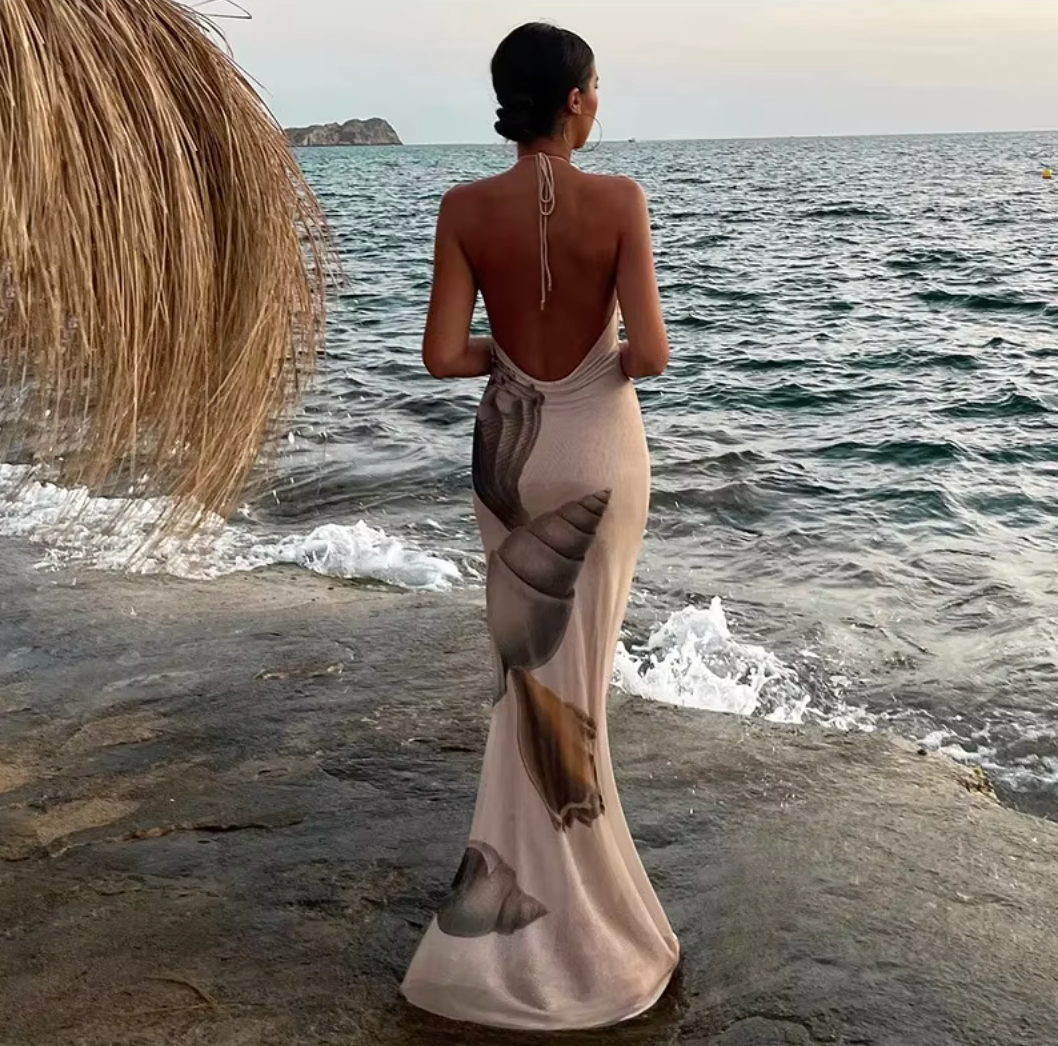 Halter Neck Maxi Dress | Elegant & Flowing | Artistic Evening Wear