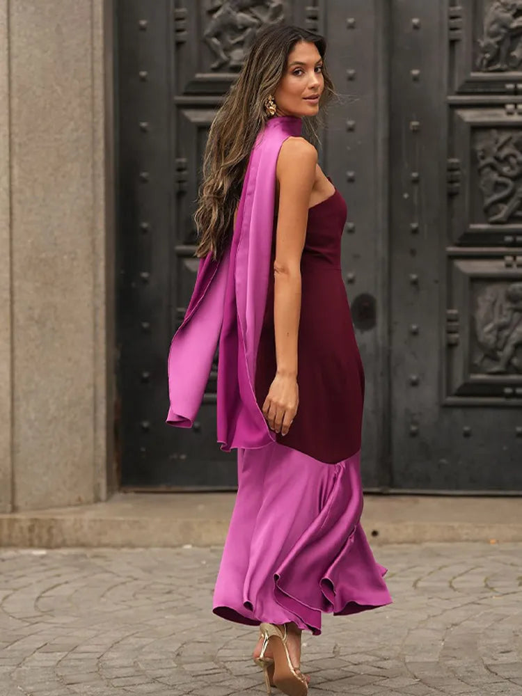 Two-Tone Strapless Midi Dress | Elegant | Statement Evening Wear