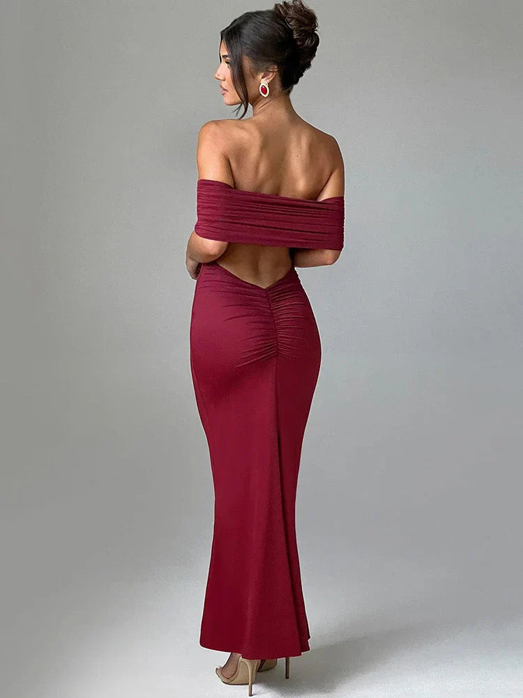 Off-Shoulder Open-Back Maxi Dress | Elegant & Sophisticated | Formal Evening Wear