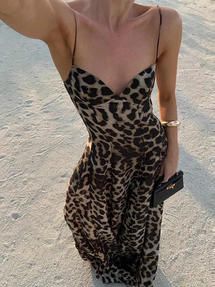 Leopard Print Maxi Dress | Satin | Elegant Silhouette