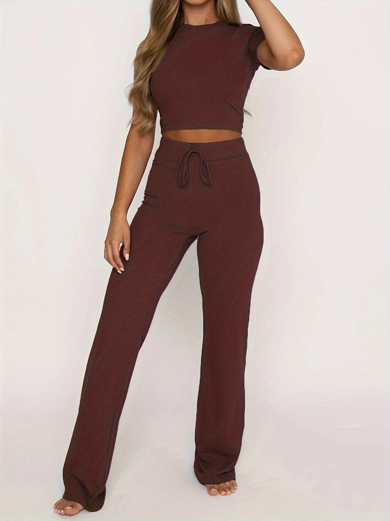 Crop Top & High-Waisted Wide-Leg Pants Set | Trendy & Comfortable | Effortless Style