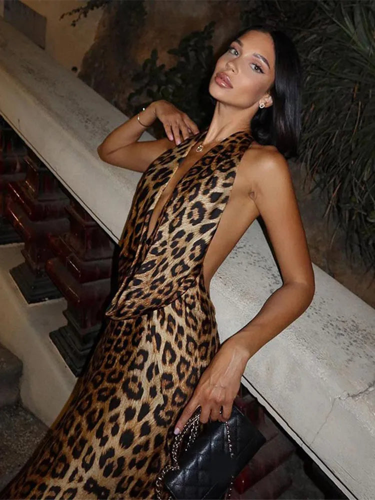Leopard Print Backless Maxi Dress | Bold & Elegant | Perfect for Evening Glam