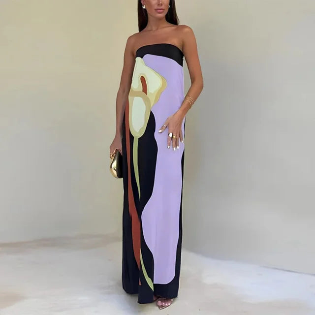 Abstract Print Maxi Dress | Strapless | Statement Style
