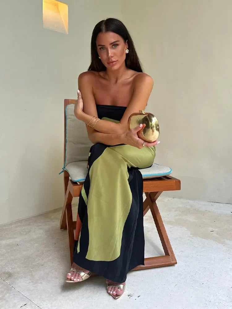 Abstract Print Maxi Dress | Strapless | Statement Style