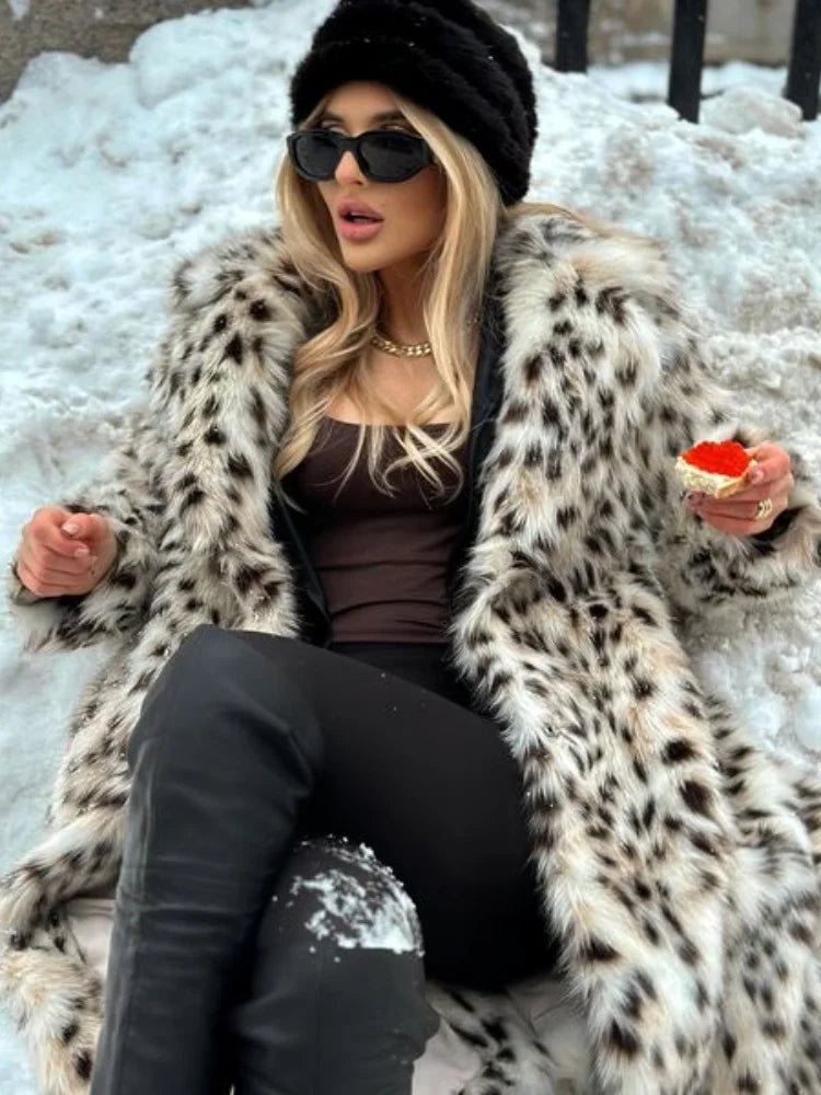 Women's Long Faux Fur Coat | Leopard Print | Bold & Glamorous