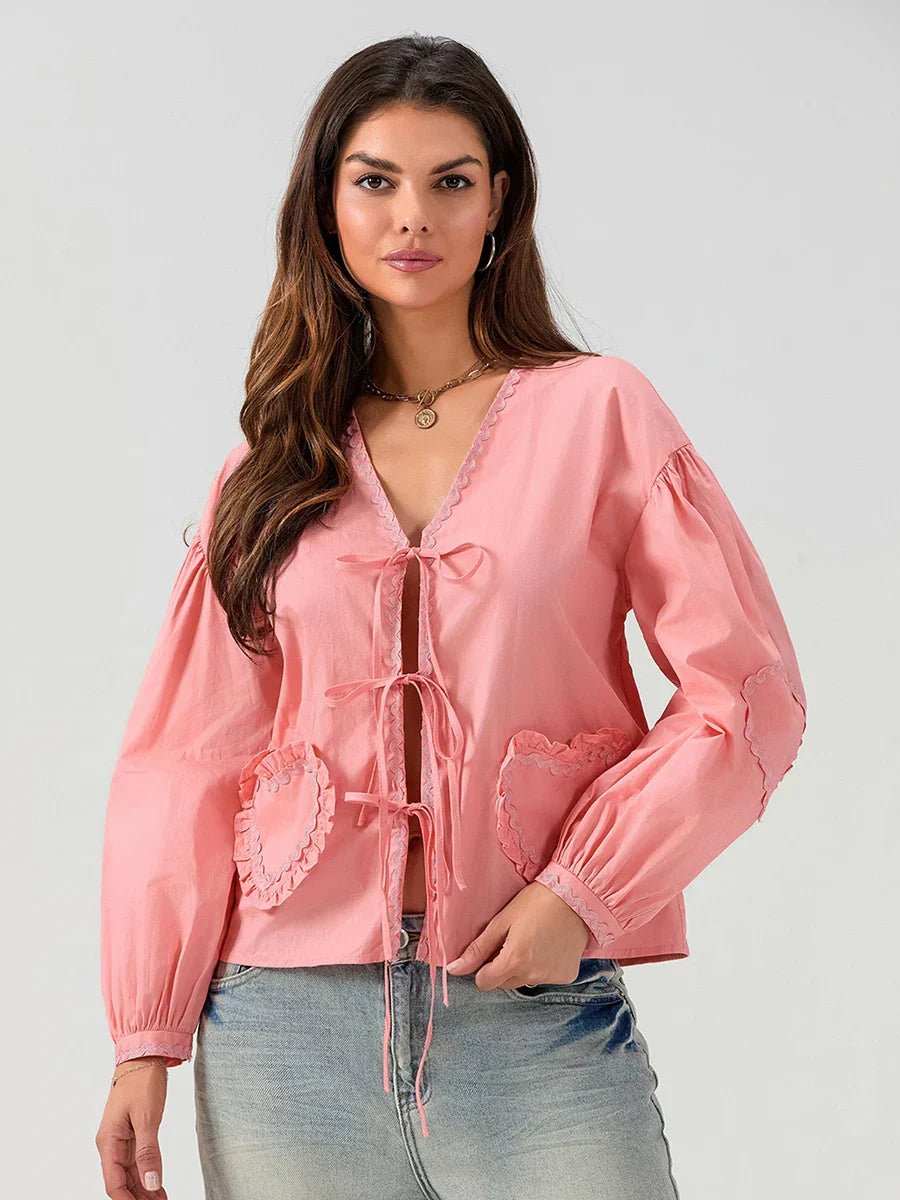 Satin Bow-Tie Jacket | Polyester Blend | Balloon Sleeve Design