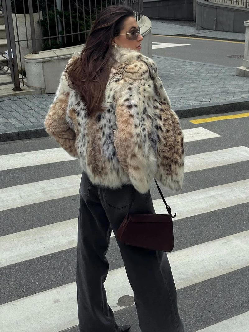 Spotted Faux Fur Coat | Polyester | Animal-Inspired Statement Piece
