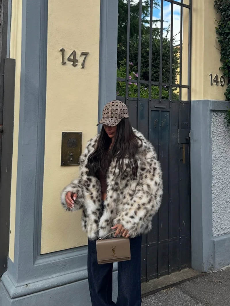 Spotted Faux Fur Coat | Polyester | Animal-Inspired Statement Piece