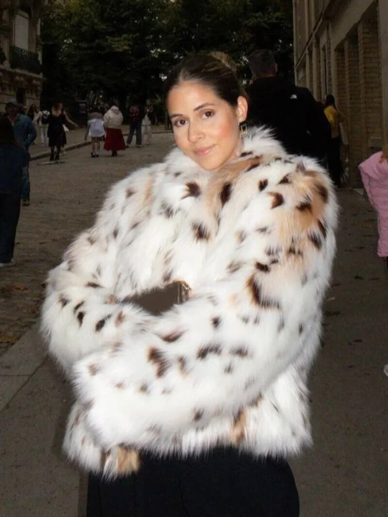 Spotted Faux Fur Coat | Polyester | Animal-Inspired Statement Piece