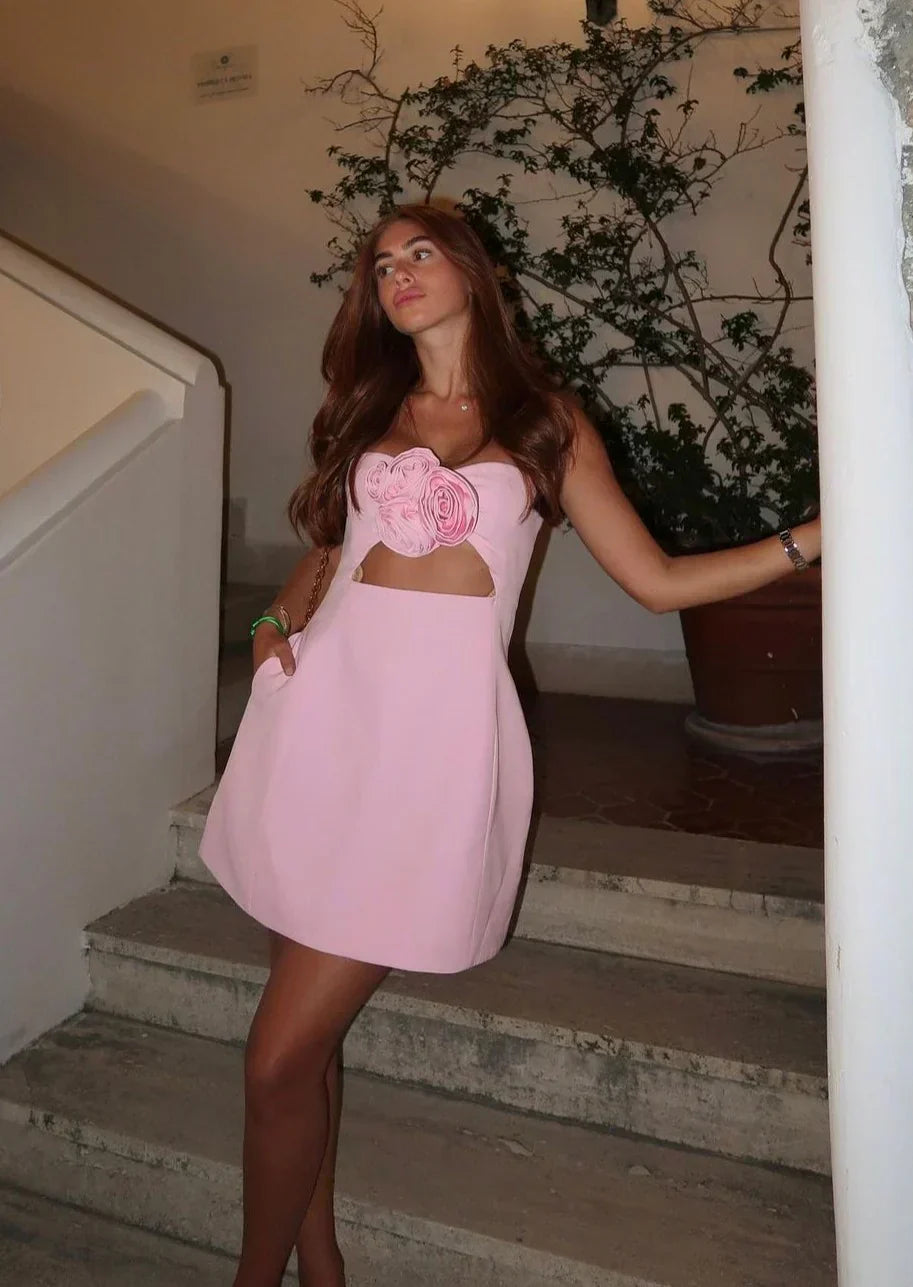 Floral Appliqué Mini Dress | Romantic & Elegant | Strapless A-Line