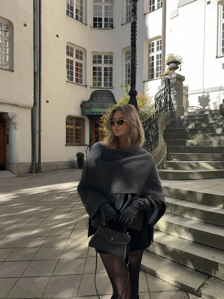 Asymmetrical Wrap Coat | Wool Blend | Scarf Detail & Draped Fit
