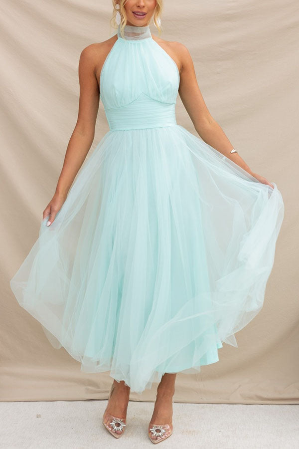 Tulle Halter Midi Dress | Elegant | Layered & Flowy