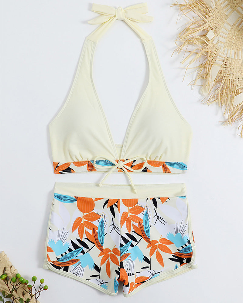 Aloha Set | Tropical Print | Sporty Bikini with Shorts