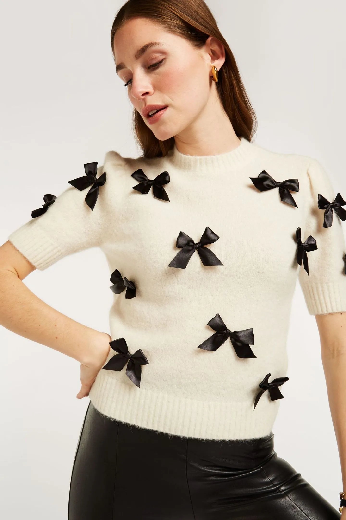 Bow-Embellished Knit Sweater | Feminine & Playful | Effortless Chic
