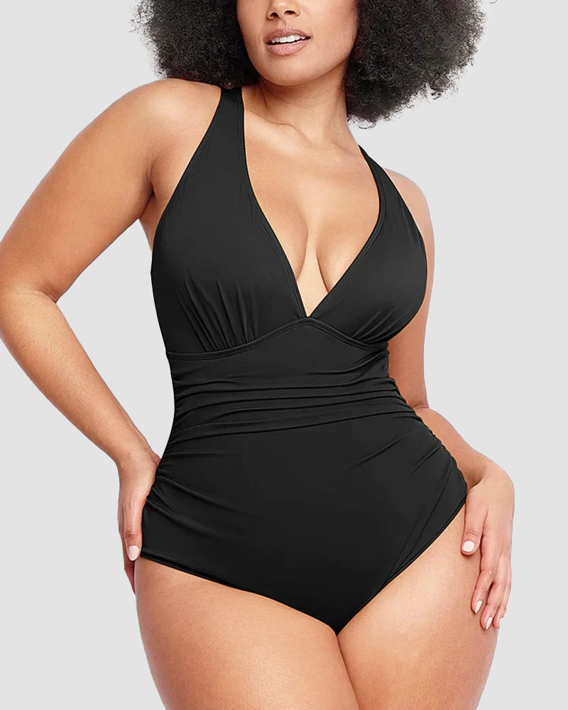Luxe Plunge Swimsuit | Ruched One-Piece | Curve-Flattering Fit