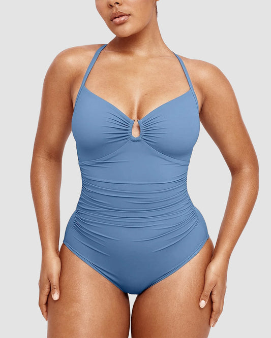 Keyhole Ruched One-Piece Swimsuit | Sculpting Fit | Subtle Luxe Detail