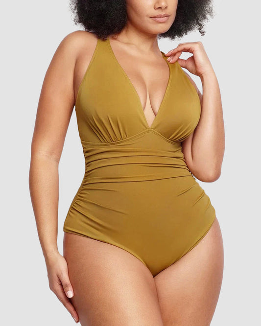 Luxe Plunge Swimsuit | Ruched One-Piece | Curve-Flattering Fit