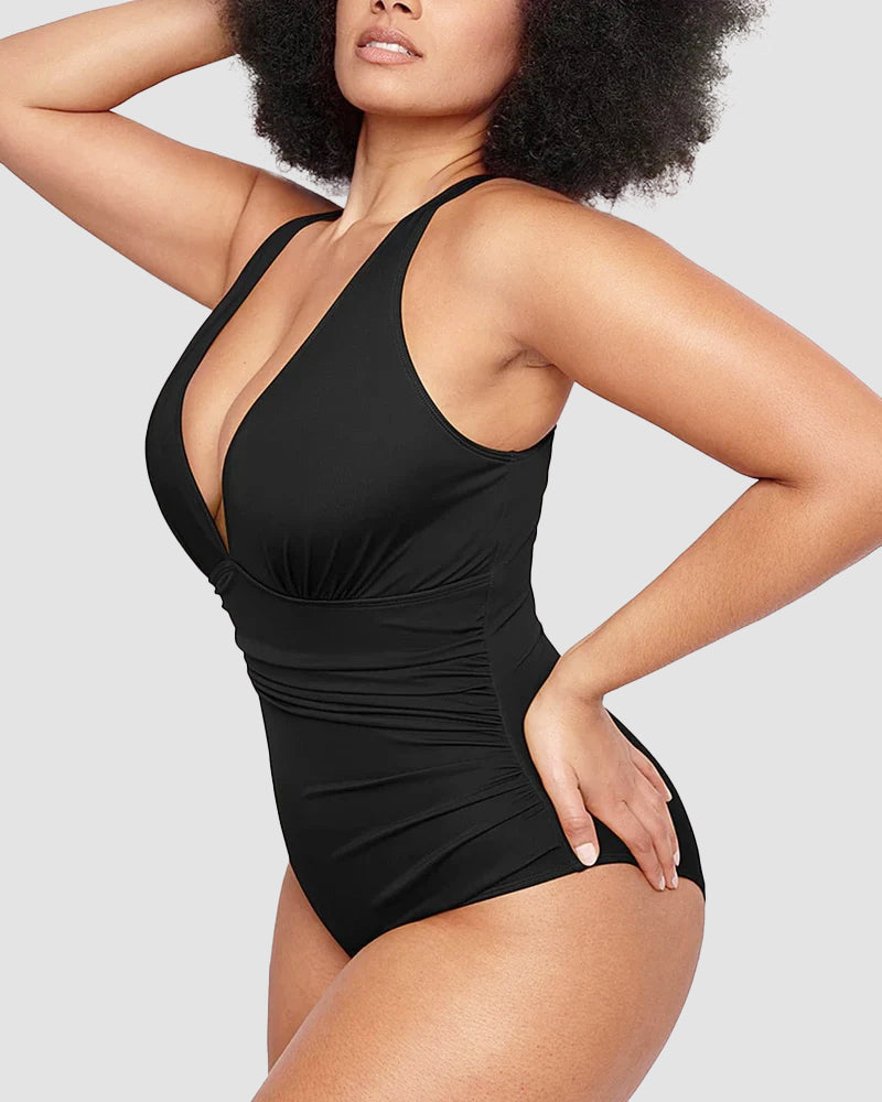 Luxe Plunge Swimsuit | Ruched One-Piece | Curve-Flattering Fit