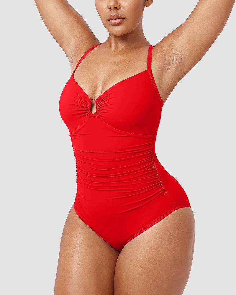 Keyhole Ruched One-Piece Swimsuit | Sculpting Fit | Subtle Luxe Detail