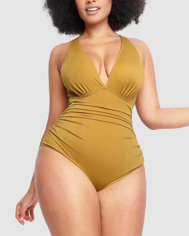 Luxe Plunge Swimsuit | Ruched One-Piece | Curve-Flattering Fit