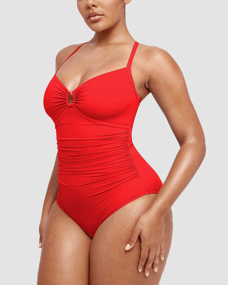 Keyhole Ruched One-Piece Swimsuit | Sculpting Fit | Subtle Luxe Detail