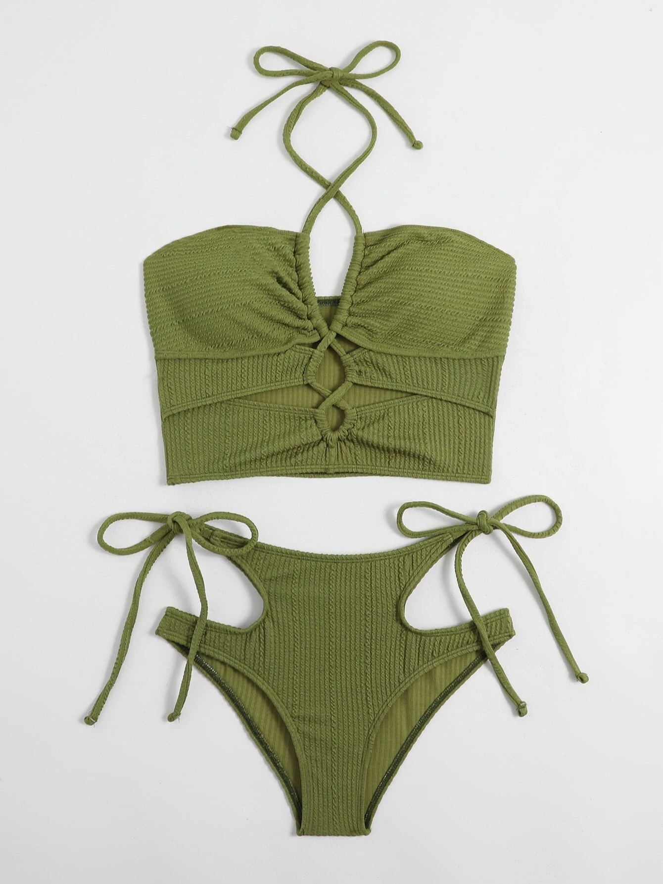 Soleil Cut-Out Set | Ruched Texture | Halter Bandeau Bikini