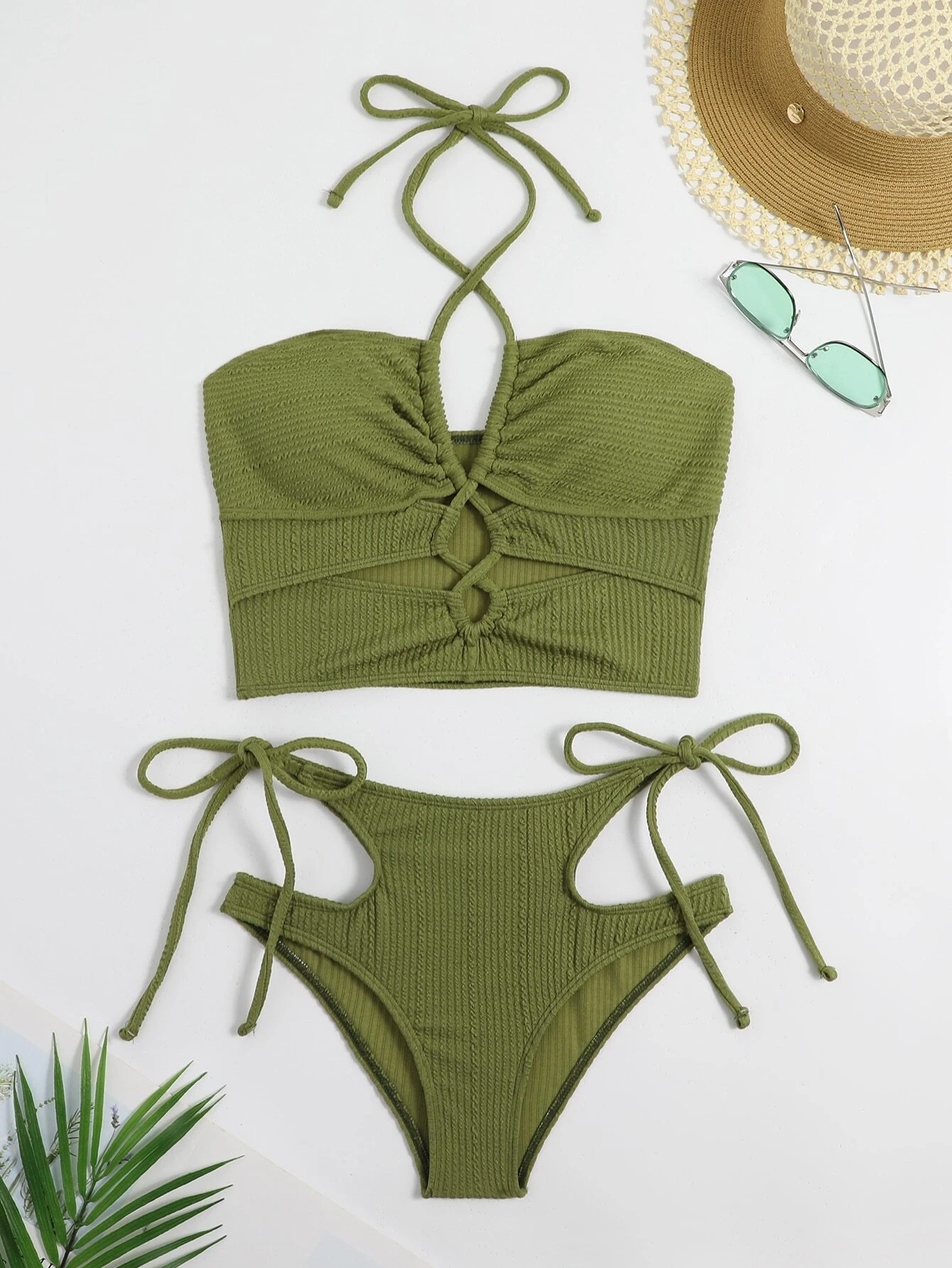 Soleil Cut-Out Set | Ruched Texture | Halter Bandeau Bikini