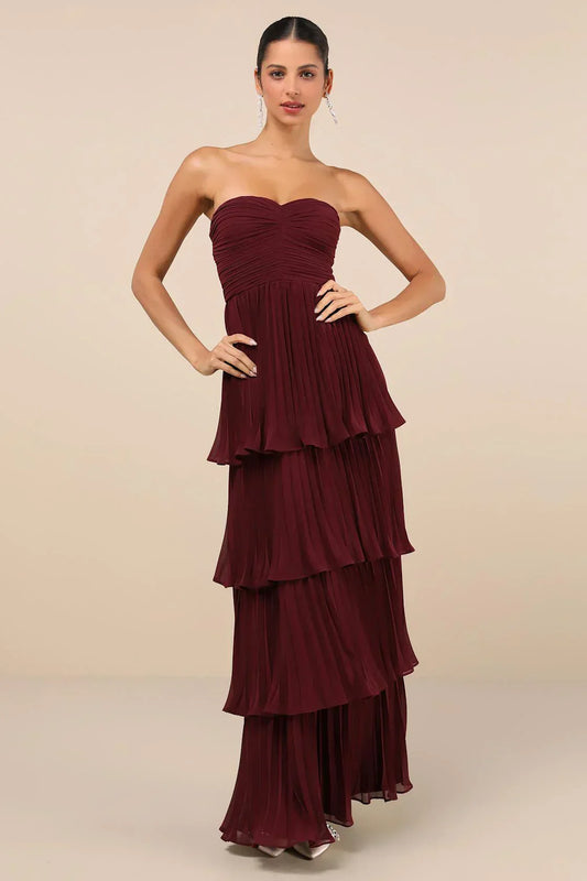 Women's Strapless Tiered Ruffle Gown | Elegant & Flowing | Formal Wear