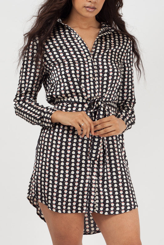 Geo Print Shirt Dress | Tie-Waist Detail | Effortless Day-to-Night Style