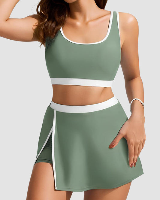 Sporty Flair Two-Piece Set | Skirted Shorts | Contrast Trim Design
