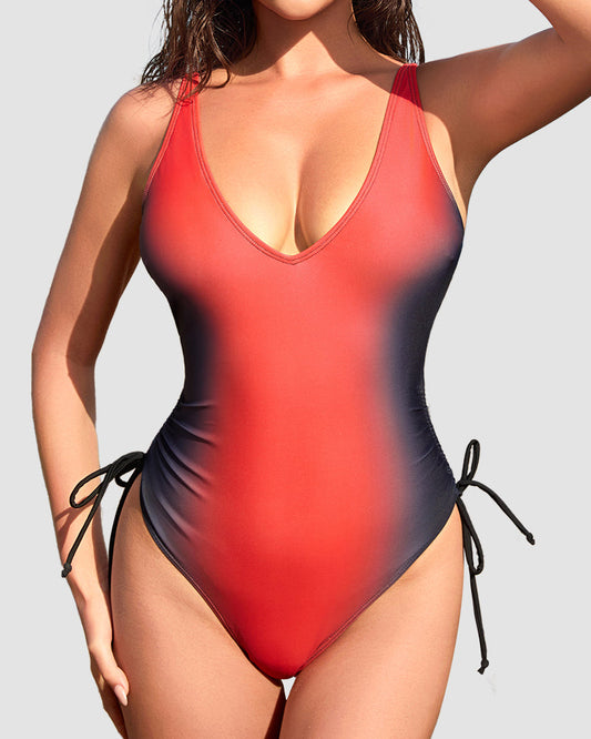 Sunset Glow Swimsuit | Ombre One-Piece | Lace-Up Back & Side Ties