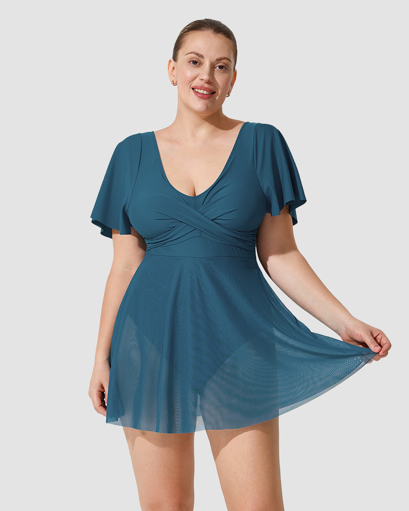 Celeste Mesh Swim Dress | Elegant One-Piece | Sheer Flair & Flattering Fit