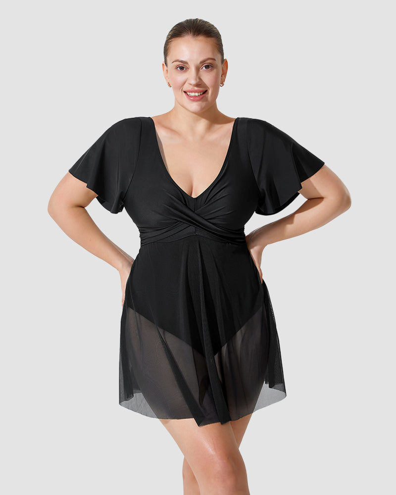 Celeste Mesh Swim Dress | Elegant One-Piece | Sheer Flair & Flattering Fit