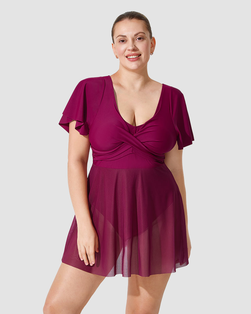 Celeste Mesh Swim Dress | Elegant One-Piece | Sheer Flair & Flattering Fit