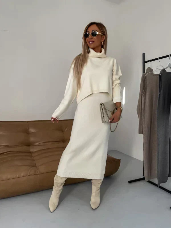 Knitwear Set | High-Neck Sweater & Skirt | Effortless Elegance
