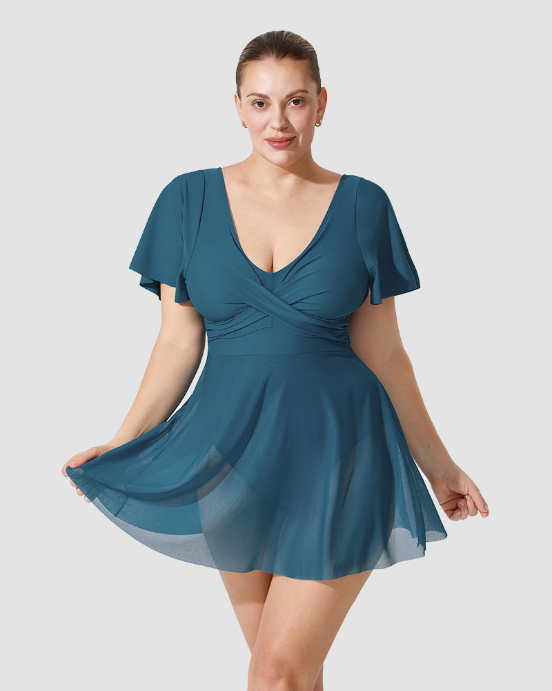 Celeste Mesh Swim Dress | Elegant One-Piece | Sheer Flair & Flattering Fit