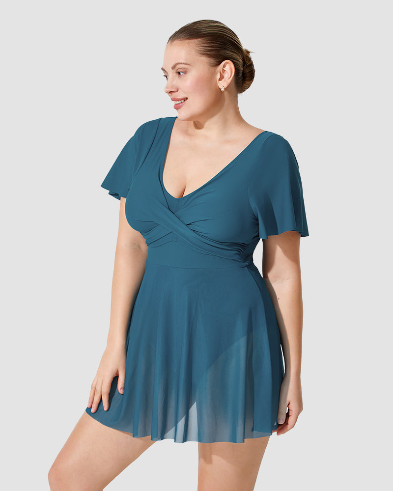 Celeste Mesh Swim Dress | Elegant One-Piece | Sheer Flair & Flattering Fit